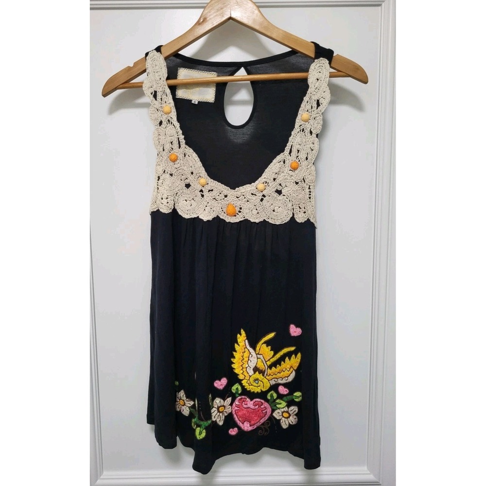 Soul Revival Embroidered Sequin Beaded Artsy  Fairygrunge Tunic Tank Top Sz M